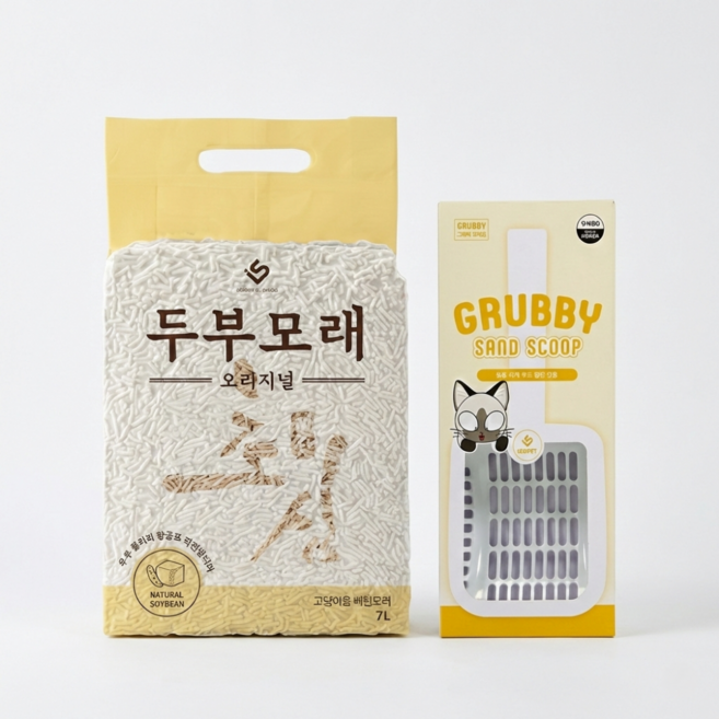 초심 가는입자 먼지없는 고양이 두부모래 + 두부모래 전용 똥삽 스쿱 세트, 오리지날(+모래삽 1개), 1개, 7L