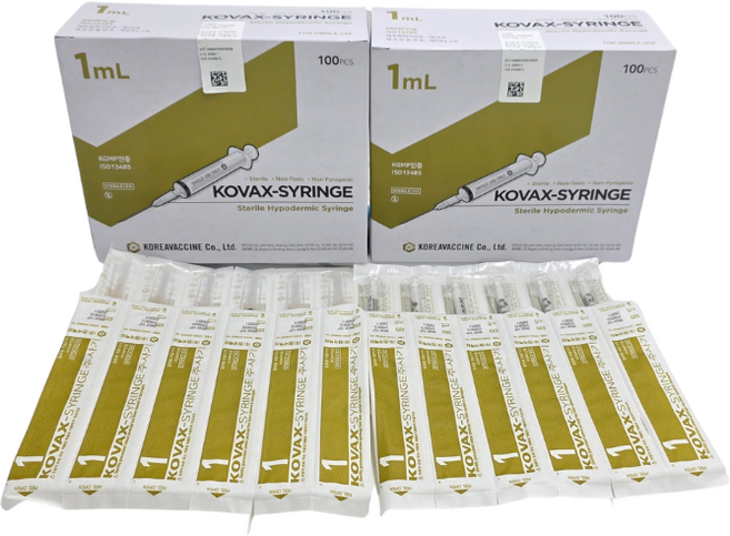 한국백신 일회용 주사기 1ml 26G 1/2" 100개, 2박스