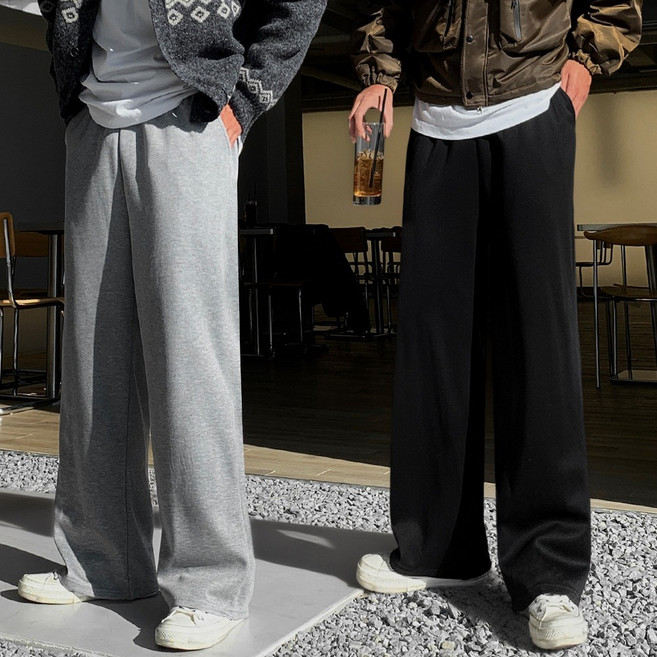 1+1 2-pack 남자 남성 고퀄리티 면 세미 와이드 트레이닝 밴딩 팬츠 츄리닝 바지