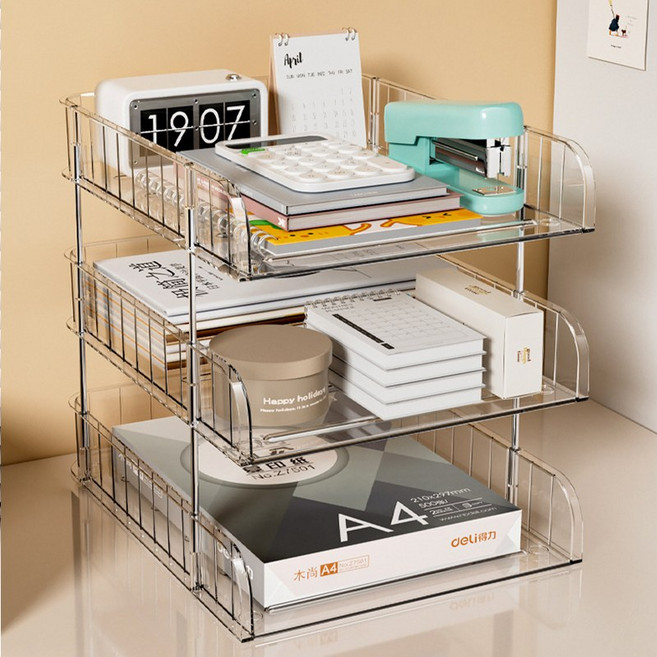 하스몰 투명서류 파일 책상정리 수납 정리함 사무실 정리, 3단