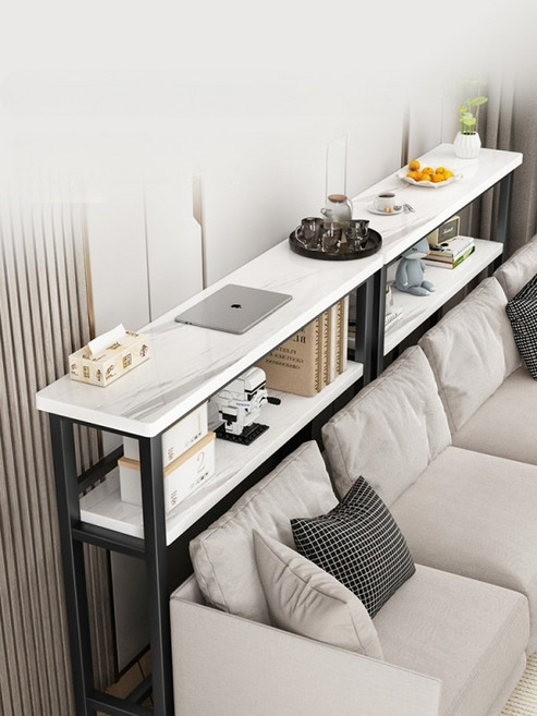 원목 테이블 폭좁은 긴테이블 좁고긴 틈새 책장 베란다 가정용 긴, 단층 80x20cm-흰색 대리석