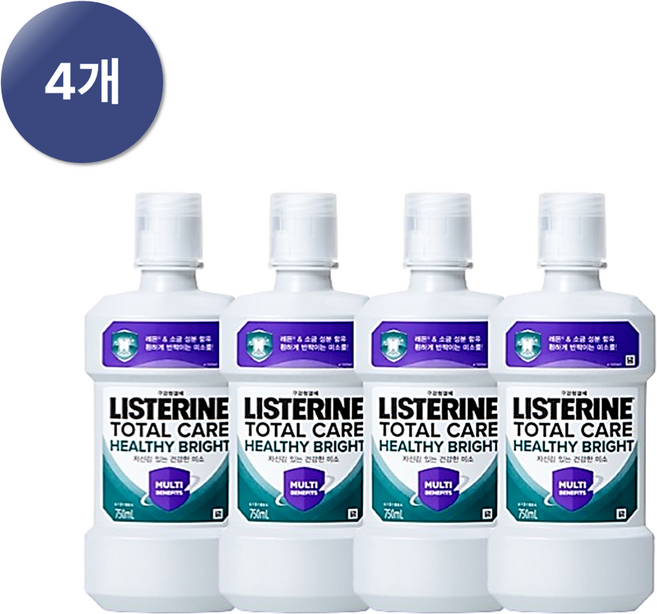 리스테린 토탈케어플러스 올인원케어 입냄새 상쾌 구강청결제 750mLx4개, 750ml