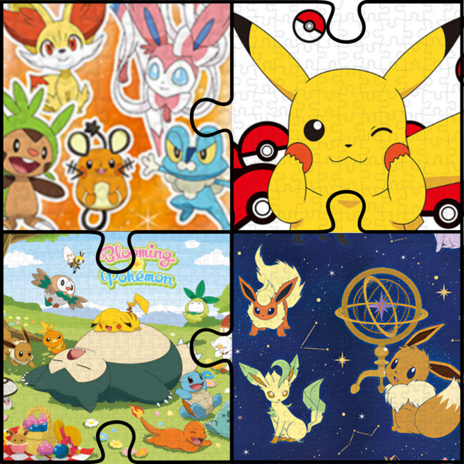 포켓몬 퍼즐 1000피스 액자 포함 세트, 1세트, F01. 타입별 포켓몬(+블랙액자)