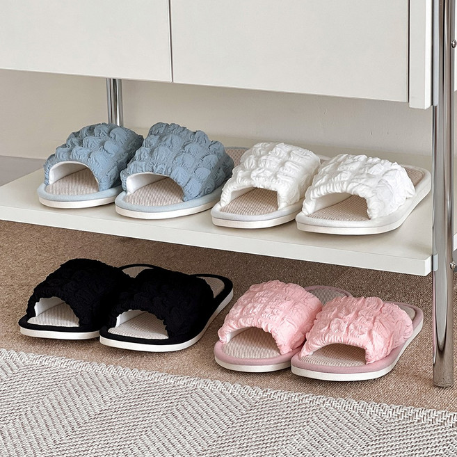 [1+1] 루시아이 엠보싱 퀼팅 린넨 층간소음방지 실내 슬리퍼, 화이트(여성용)+핑크(여성용), 2개
