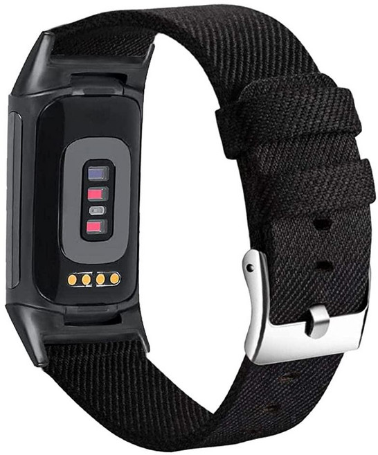 Abanen Fitbit Charge 6 5용 여성 남성용 밴드 우븐 캔버스 나일론 퀵 드라이 손목 스트랩 블랙