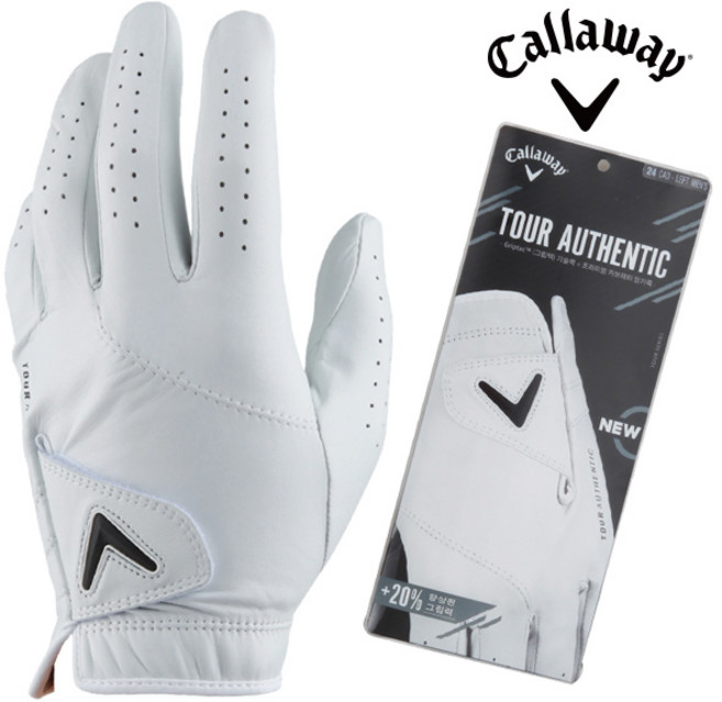 [5시 이전 당일출고] 캘러웨이 투어 어센틱 남성 양피 골프장갑, 화이트, 1개