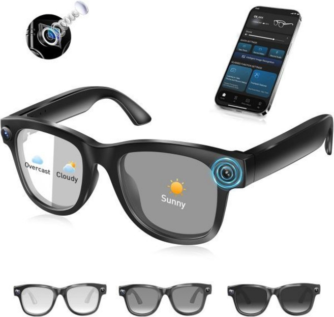 AI Smart Glasses with 4K Camera Audio | Bluetooth Video Recording Sunglasses ChatGPT Translation V, Black-Q6