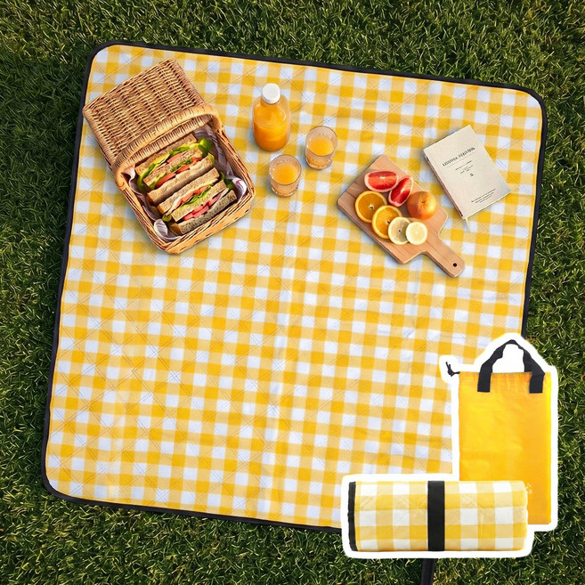 마마픽스 휴대용 1인용 미니 피크닉 돗자리 매트, 돗자리100x100cm_옐로우체크