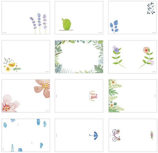 캘리그라피 그림 엽서 16종 캘리그라피재료 캘리그라피종이, A~P(16장)