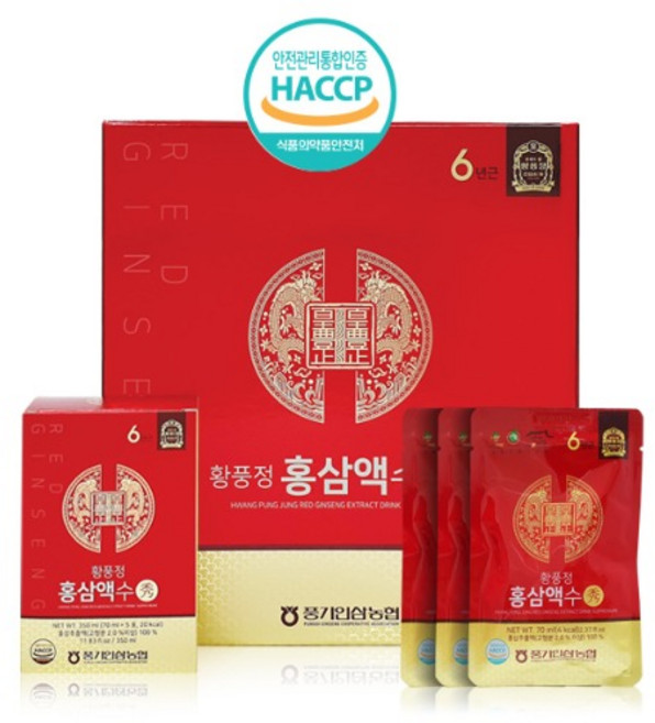 황풍정 6년근 홍삼액 수 + 쇼핑백, 2.1L, 1박스