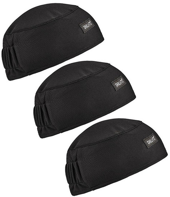 Ergodyne Chill Its 스컬 캡 테리 소재 스웨트밴드 땀 흡수 플레임(6630)_152799, 블랙-3팩
