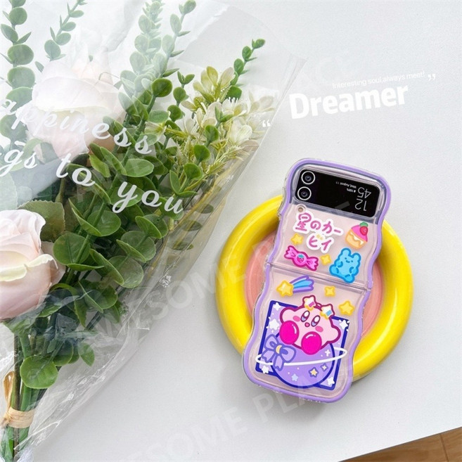 z플립4케이스 웨이브 커비 팔찌스트랩 투명 z플립3케이스