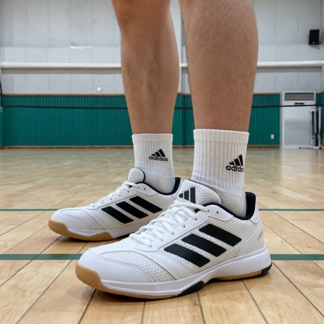 아디다스 LGRA 리그라 남성 인도어화 배구 배드민턴 탁구 미끄럼방지 실내스포츠 운동화 화이트 블랙 슈즈케이스 세트