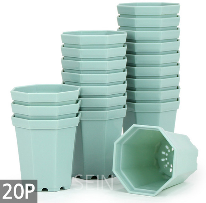 세인화분 플라스틱 미니 화분 20P - 플분 다육 선인장 육묘 재배 파종 새싹 키우기 분갈이 삽목 모종 어린이집 유치원 학교 식목일 행사, 팔각미니플분_민트, 20개