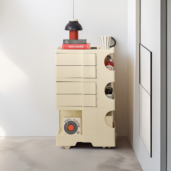 [리비니아] 바비 이동식 수납 회전서랍 빙그리 트롤리 9Colors, 4단, 아이보리(밀크화이트)