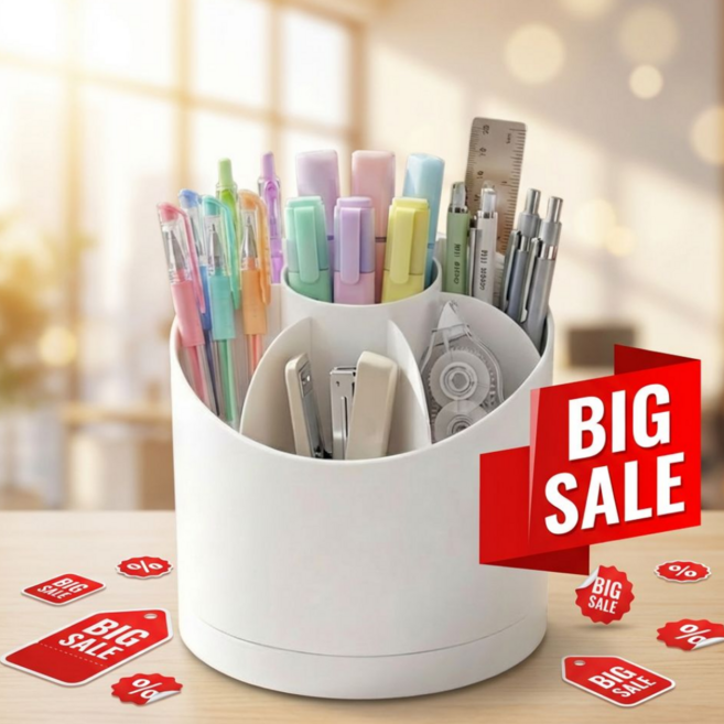 (재고 정리 중) 세지아 회전 연필 펜 꽂이, 1개, 화이트
