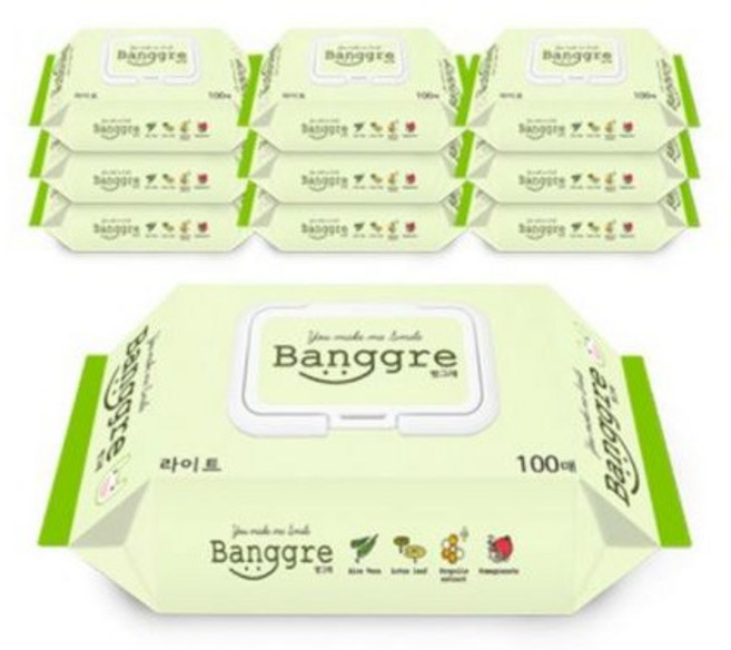 방그레 라이트 유아물티슈 캡형, 100매, 70개