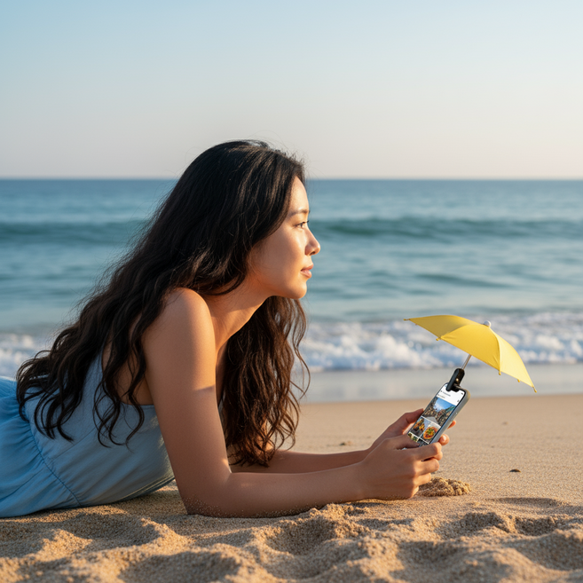 융풍 휴대폰 우산 썬쉐이드 우산 핸드폰거치대 차량휴대폰거치대 작은 우산 선물, 1개, 밝은 노란색 우산+집게