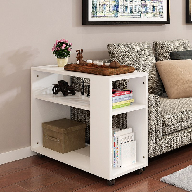 좁은공간 책장 틈새 50 책꽂이 슬라이딩 이동식, 길이 60 너비 30 높이 50 화이트