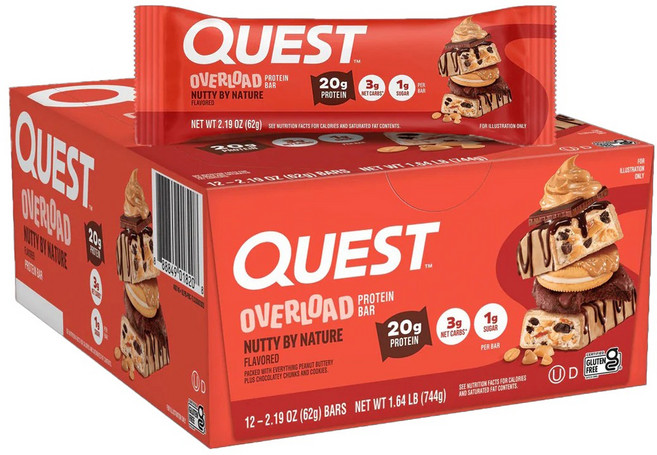 QUEST NUTRITION Overload 蛋白棒 Nutty by Nature 原味 12入, 1個, 744g