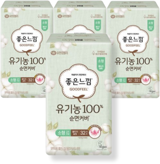 좋은느낌 유기농 순면커버 울트라슬림 소형 32개 x 4팩, 32개입, 4개