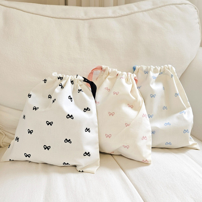 리본 3색상 복조리 파우치 패브릭 대형 스트링