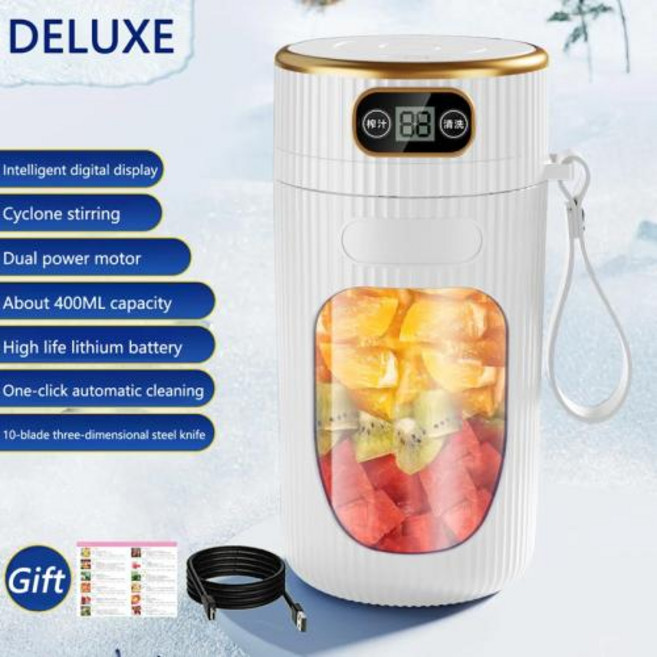 전기 Juicer 10 블레이드 휴대용 블렌더 LED 디지털 디스플레이 작은 주스 컵 충전식 무선 가정용 밀크 쉐, 02 White Single Machine