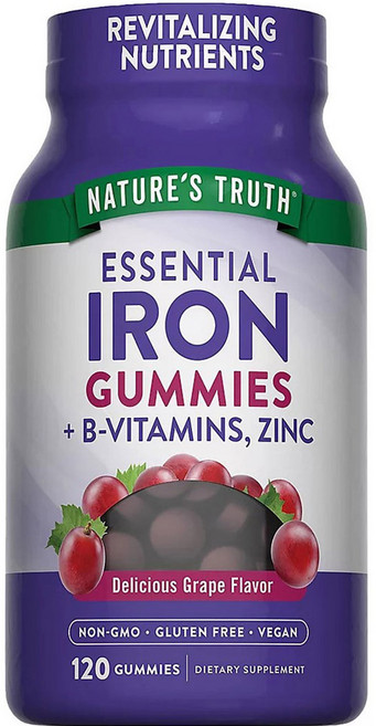 NATURE'S TRUTH 綠萃淨 Essential Iron + B-維他命 鋅 美味葡萄風味軟糖, 1個, 120錠