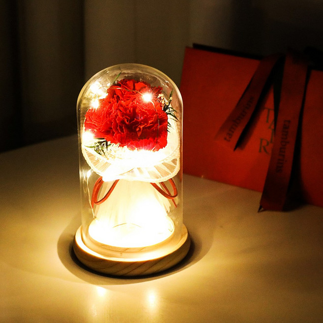 카네이션 어버이날 선물 꽃 무드등 유리돔, 부케글라스 레드, 1개