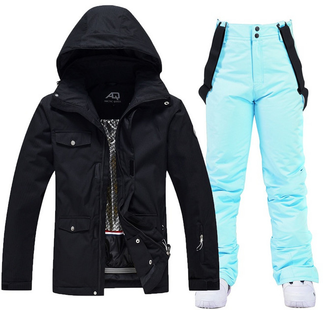 이지로지엑스 남여 스키복 겨울 아웃도어 스노우보드 스키복세트, 블랙-아이스블루, 1개