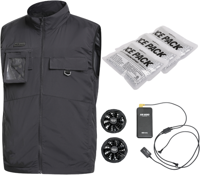 K2세이프티 에어윈드베스트 아이스 선풍기조끼+쿨타올, 차콜, 1개