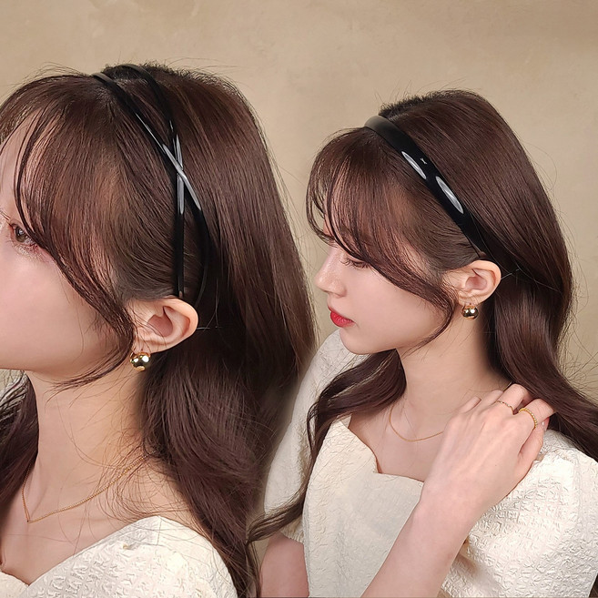 초콜리트쥬얼리 [단독구성] 2개 1세트 에센스 민자 헤어밴드 두줄 레이어드 꼬임 얇은 머리띠 - 3color