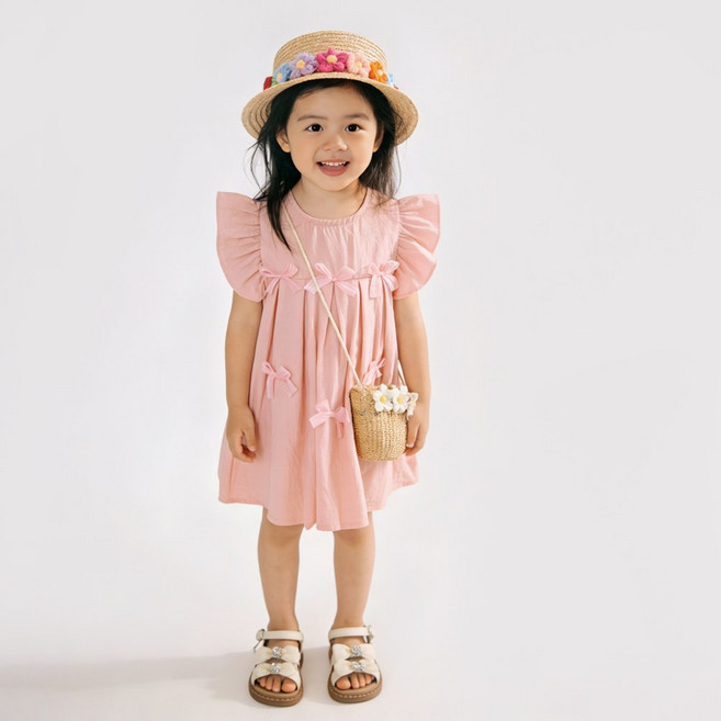 투에그 여아용 리본 프릴 민소매 원피스