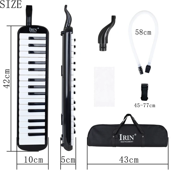 IRIN 32 키 멜로디카 피아노 키보드 스타일 악기 하모니카 입 오르간 운반 가방 마우스 피스 교육 Gif, 05 Black