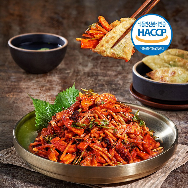 대구납작만두 반고개무침회 1팩 세트 2인분 ~ 3인분 오징어 회무침 캠핑요리 비빔 밀키트 야식 (중), 매운맛(추가 고추가루), 780g, 1개