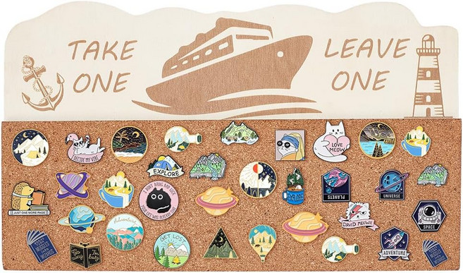 보트 도안 샌디브라운 코크 진열 보드 벽걸이형 브로치 수납판 뱃지 액세서리 콜렉션 보드 홀더 180x300mm, 목제, 1개