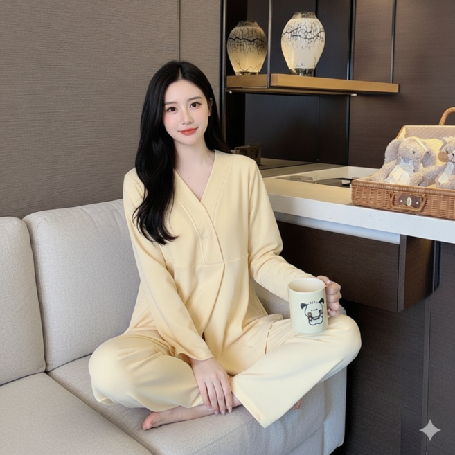 슬루아 코지 수유잠옷 상하세트 여성홈웨어 임산부 부드러운 파자마 임부복