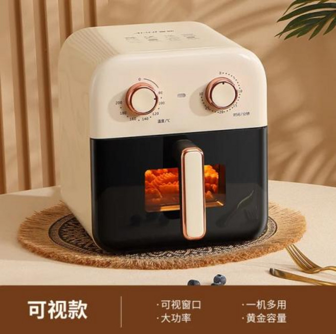 에어프라이어 전기 핫 오븐 터치 컨트롤 들러붙지 않는 바구니 보이는 창 가족 크기 220V 오일리스 쿠커 5L, 3) A5L Dual knob visual - EU