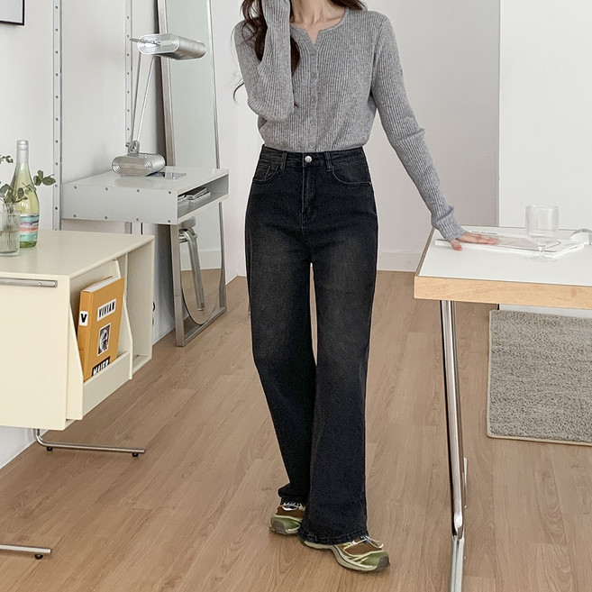 큐니티 여성용 사방스판 히든밴딩 와이드 일자 청바지 롱 데님 팬츠 S~XL 4컬러