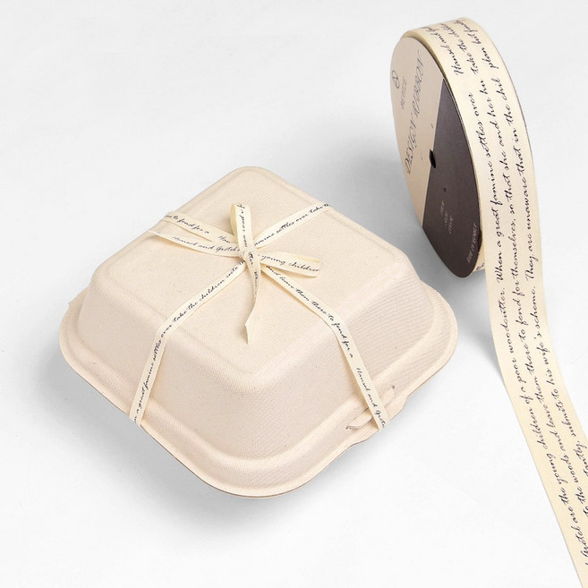 면 레터링 리본끈 코튼 18미터, 10mm, 03.아이보리/자주글씨