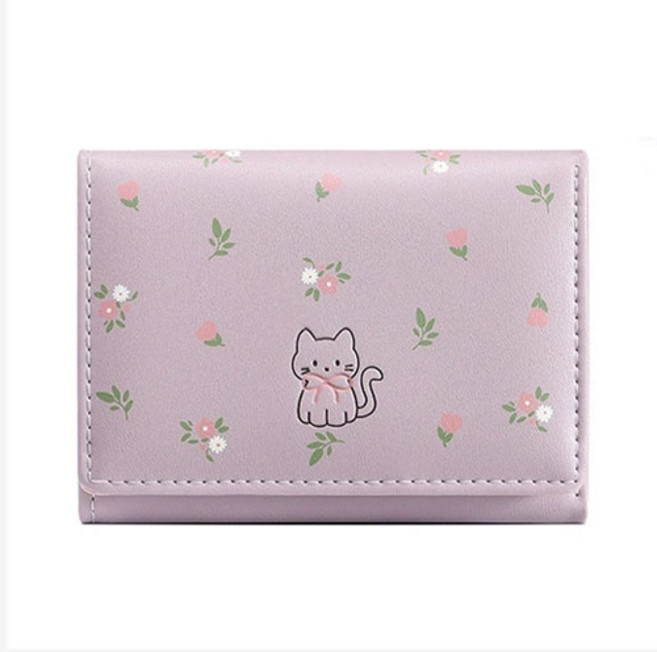 고양이 플라워 패턴 학생 여성 카드 반지갑