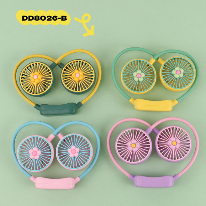 신형 USB 휴대용 선풍기 캐릭터 디자인의 야외용 휴대용 선풍기 탁상용 미니 선풍기 선물용품, DD8026-B 꽃무늬 목걸이형 선풍기[2단계]