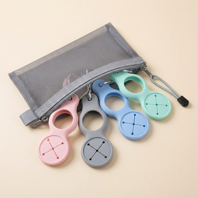 레이노르 휴대용 물병고리 카라비너 실리콘 물병홀더 4종 세트 메쉬 파우치, 1개, 혼합색상