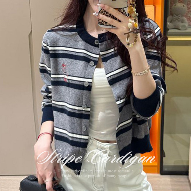 [순이] C.여성 퍼피자수 단가라 크롭 라운드 가디건