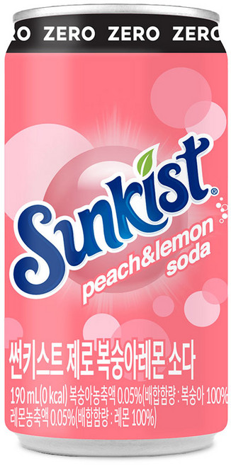 [광동직영] 썬키스트 제로 복숭아레몬소다, 190ml, 30개