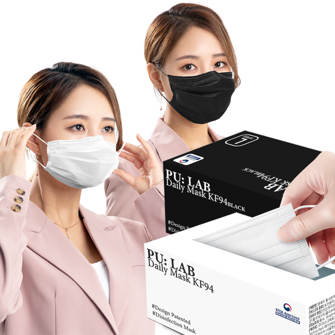 [퓨랩]숨쉬기 편한 덴탈형 KF94 마스크 화이트/블랙(50매입X2ea), 50개입, 4개, 화이트(50매입*4ea)