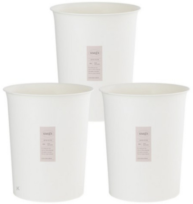 창신리빙 심플 원형 오픈 휴지통 10L x 3p, 화이트