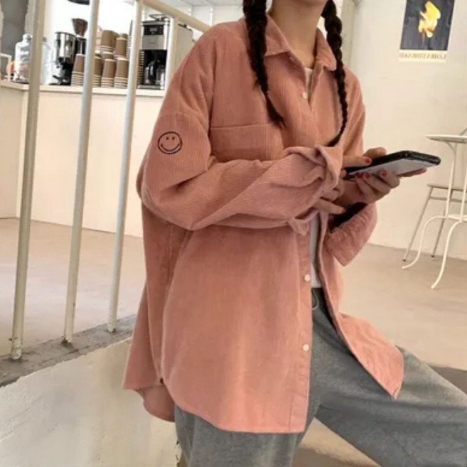 미니멀모다 여성 루즈핏 스마일 코듀로이 남방 골덴셔츠