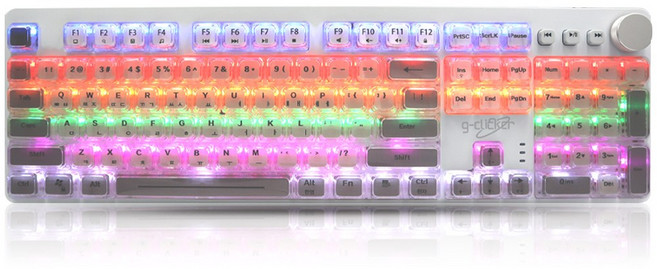 지클릭커 GK-K901X 슈퍼히어로 투명 크림 크리스탈 키캡 LED 게이밍 USB 적축 기계식 키보드, 화이트, 일반형