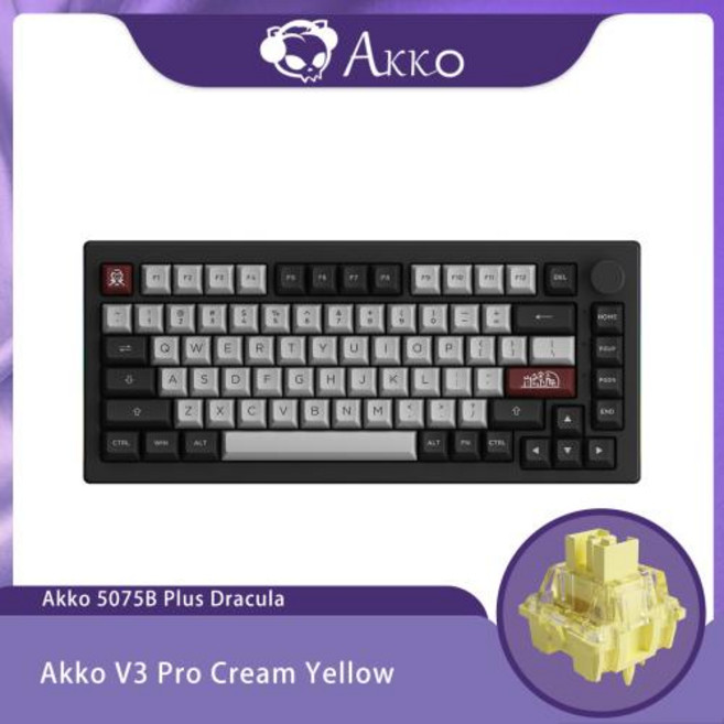 Akko 5075B Plus 기계식 키보드 75 레이아웃 핫 스왑 유형-C 유선2.4g 및 BT 5.0 무선 RGB 게임용 키보드 가스켓 구조, 11)Dracula